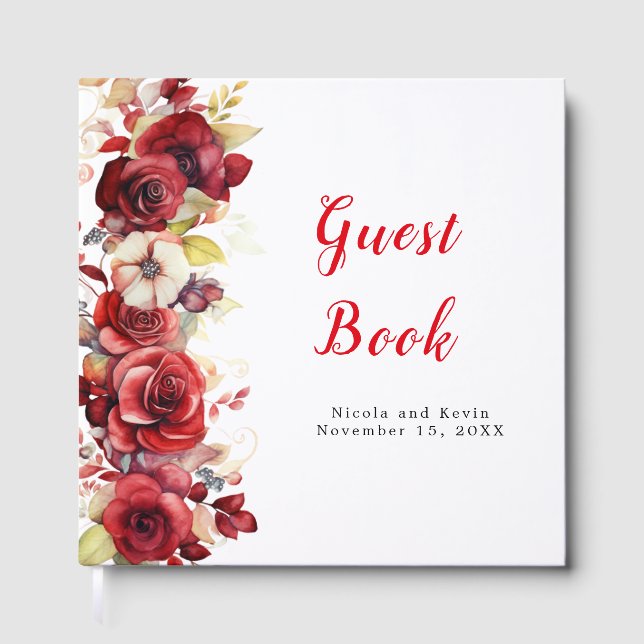 Livro De Visitas Romantic Red Roses Floral Wedding (Frente)