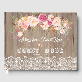 Livro De Visitas Romântica Flores Lace Casamento de Madeira