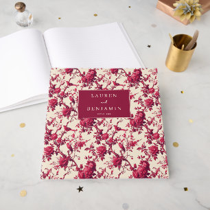 Livro De Visitas Românticas Flores Vermelhas com Pássaros