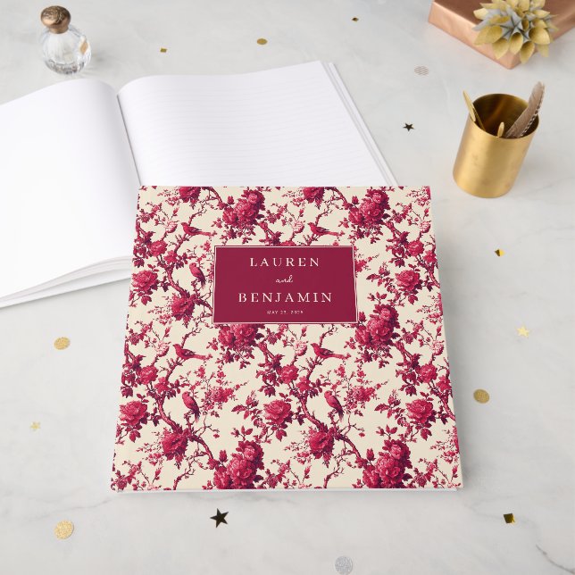 Livro De Visitas Românticas Flores Vermelhas com Pássaros (Frente aberta)