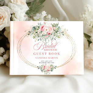 Livro De Visitas Romântico Boêmio Rosa Floral Dourado Chuveiro de N