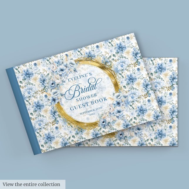 Livro De Visitas Romântico Boho Azul Pastel Dourado Flores Silvestr (Romantic Boho Pastel Blue Gold Wild Flowers Bridal)
