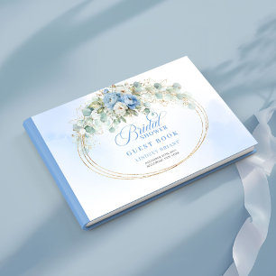 Livro De Visitas Romântico Boho Flores Azuis Pastel Folhagens Doura