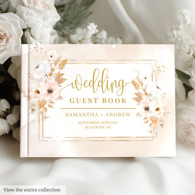 Livro De Visitas Romântico Rosa Pálido, Dourado Quadro Casamento de (Romantic Pale Pink Gold Frame Wedding Guest Book)