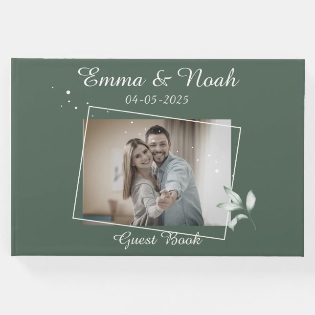 Livro De Visitas Romântico Verde deixa foto de casamento (Frente)