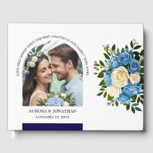 Livro De Visitas Rosa branca e azul personalizada