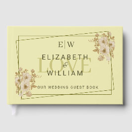 Livro De Visitas Rosa - Casamento Amarelo Celestial Monograma