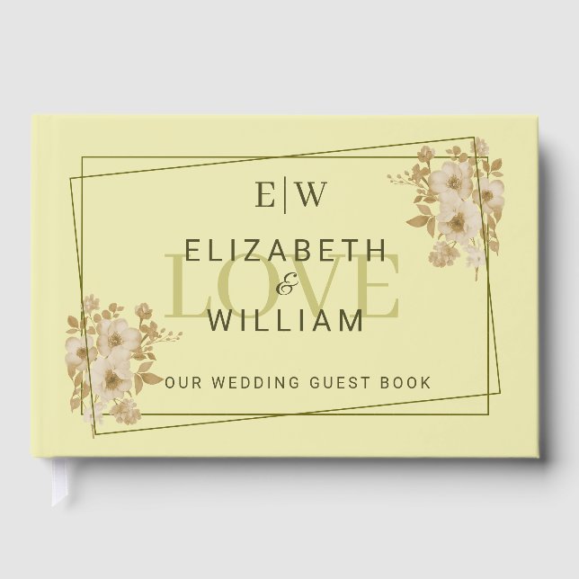 Livro De Visitas Rosa - Casamento Amarelo Celestial Monograma (Frente)