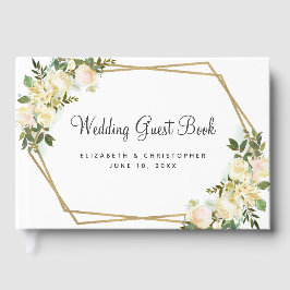 Livro De Visitas Rosa Casamento Branco Dourado Moldura Chic