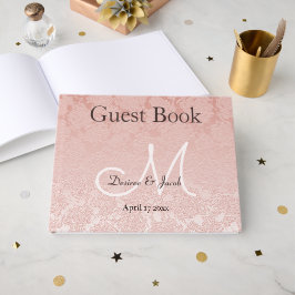 Livro De Visitas Rosa Corado Elegante Monograma de Recepção de Casa