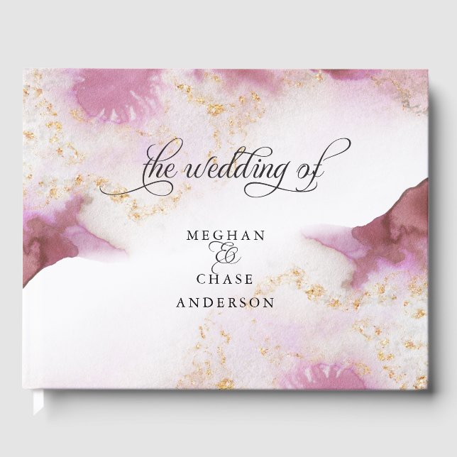 Livro De Visitas Rosa de Aquarela Quartz Dourado Geode Barefoot™ (Frente)