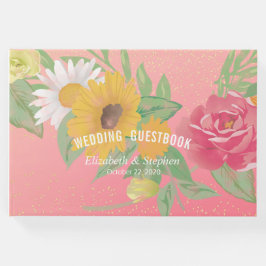 Livro De Visitas Rosa de Casamento Flores Rosa Dourada