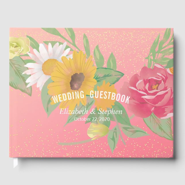 Livro De Visitas Rosa de Casamento Flores Rosa Dourada (Frente)