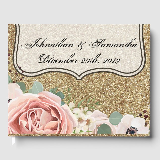 Livro De Visitas rosa de Jardim Geométrico para Casamento de Página (Frente)