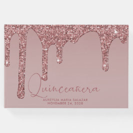 Livro De Visitas Rosa de luxo - Glitter Dourado Coloca Quinceanera