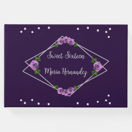 Livro De Visitas Rosa de prata geométrica púrpura 16