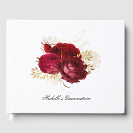 Livro De Visitas Rosa de Quinceañera, vermelho e Dourado