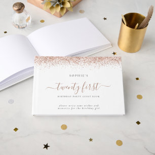 Livro De Visitas Rosa Dourada Brilhante Vinte Primeira Festa de ani