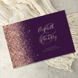 Livro De Visitas Rosa Dourada Glitter Moderno Roxo Escuro Script