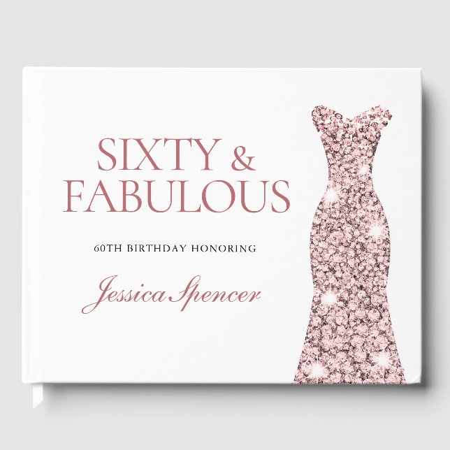 Livro De Visitas Rosa Dourada Sparkle Dress 60ª Festa de aniversári (Frente)