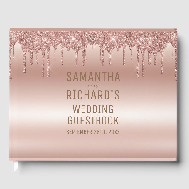 Livro De Visitas Rosa Dourado Casamento de Ouros Glitter (Frente)