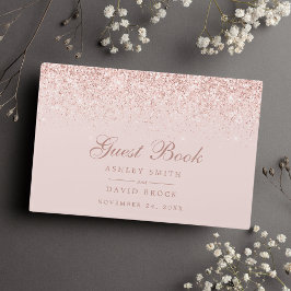 Livro De Visitas Rosa Dourado Confetti Blush Moderno Casamento Chic