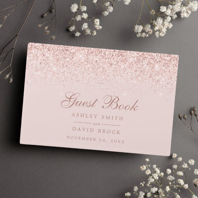 Livro De Visitas Rosa Dourado Confetti Blush Moderno Casamento Chic (Criador carregado)