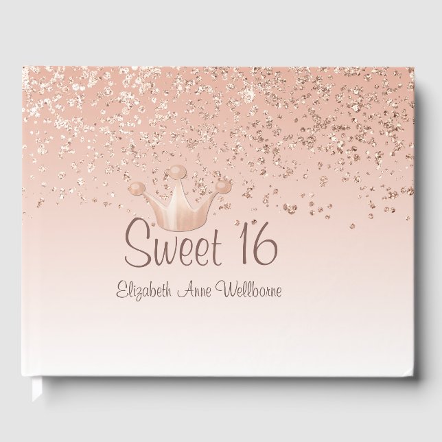 Livro De Visitas Rosa Dourado Crown Sweet 16 Guest Book (Frente)