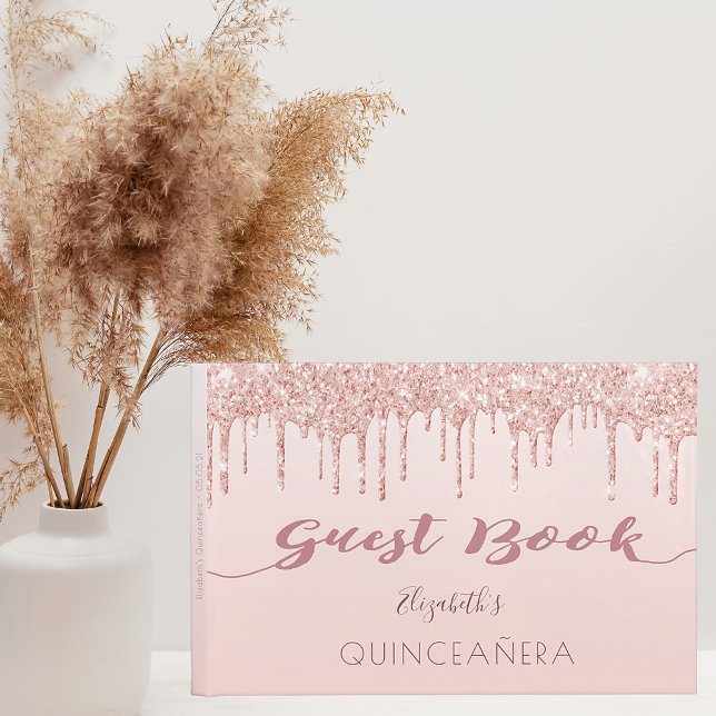 Livro De Visitas Rosa dourado goteja de vidro Quinceanera (Criador carregado)