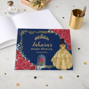 Livro De Visitas Rosa Encantada Vermelha Floral Princesa Preta Doce