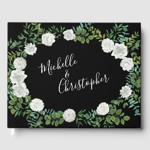 Livro De Visitas Rosa Floral Preto e Branco Casamento