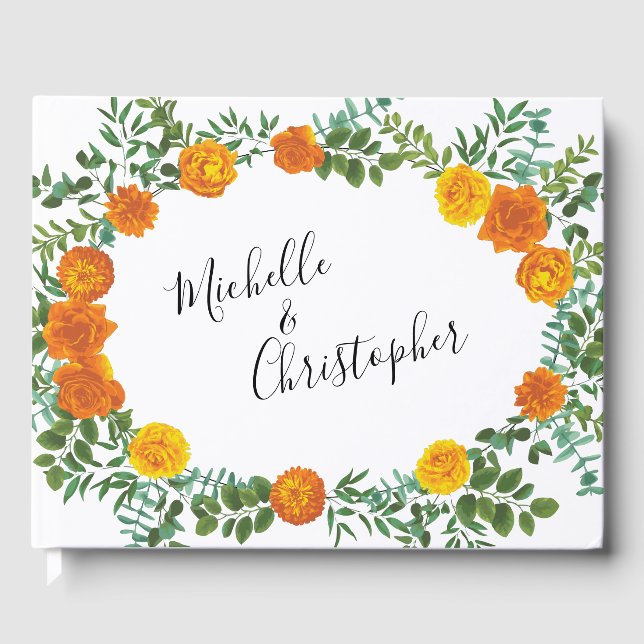 Livro De Visitas Rosa Laranja Casamento Elegante e Bonito (Frente)