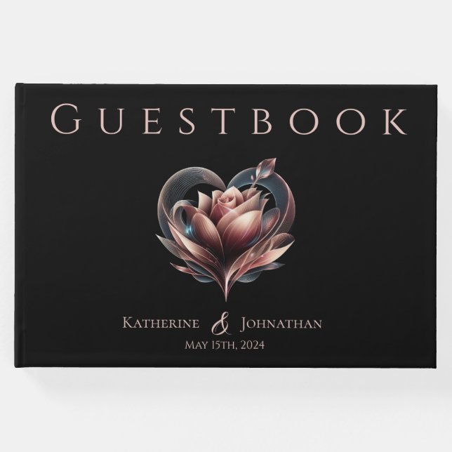 Livro De Visitas Rosa moderno com Casamento Cardíaco (Frente)