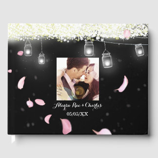 Livro De Visitas Rosa Petal Mason Jar sob a foto de casamento das e