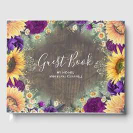 Livro De Visitas Rosa púrpura e Casamento outono de girassol
