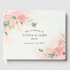 Livro De Visitas Rosa Romântico Aquarela Placa Rosa de Casamento