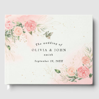 Livro De Visitas Rosa Romântico Aquarela Placa Rosa de Casamento