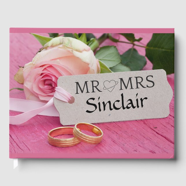 Livro De Visitas Rosa Rosa Rosa Rosa e Anéis de Casamento (Frente)