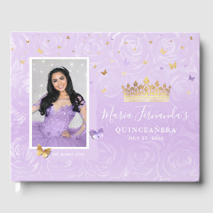 Livro De Visitas Rosa Roxo Luz Dourada Foto Elegante Quinceanera