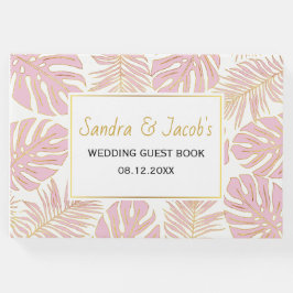 Livro De Visitas Rosa tropical e ouro deixam casamento moderno