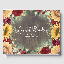 Livro De Visitas Rosa vermelha e Casamento outono russo de girassol