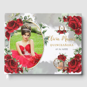 Livro De Visitas Rosa vermelha Floral Charro Boots Quinceanera Foto