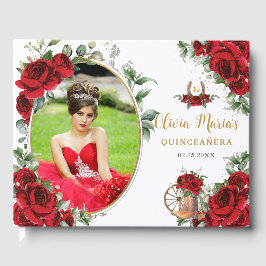 Livro De Visitas Rosa vermelha Floral Charro Boots Quinceanera Foto
