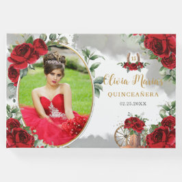 Livro De Visitas Rosa vermelha Floral Charro Boots Quinceanera Foto