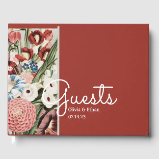 Livro De Visitas Rosa Vermelho de Casamento de Algodão Inglês