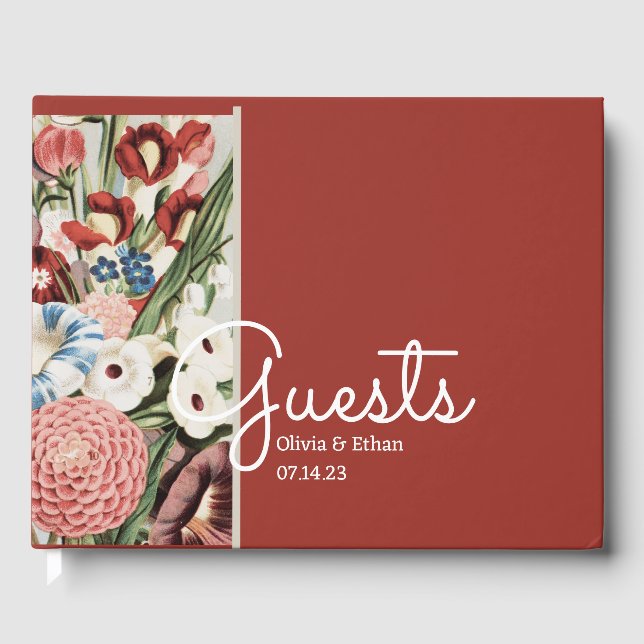 Livro De Visitas Rosa Vermelho de Casamento de Algodão Inglês (Frente)