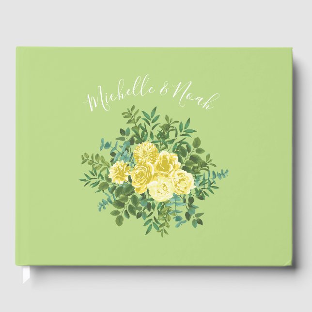 Livro De Visitas Rosas Amarelas e Verdes de Primavera Casamento Vin (Frente)