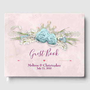 Livro De Visitas Rosas azuis e casamento do buquê floral da coroa