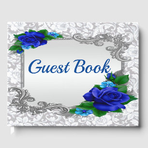 Livro De Visitas Rosas azuis elegantes que Wedding o Guestbook