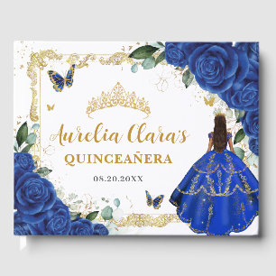 Livro De Visitas Rosas Azuis Reais Florais Princesa Dourada Quincea